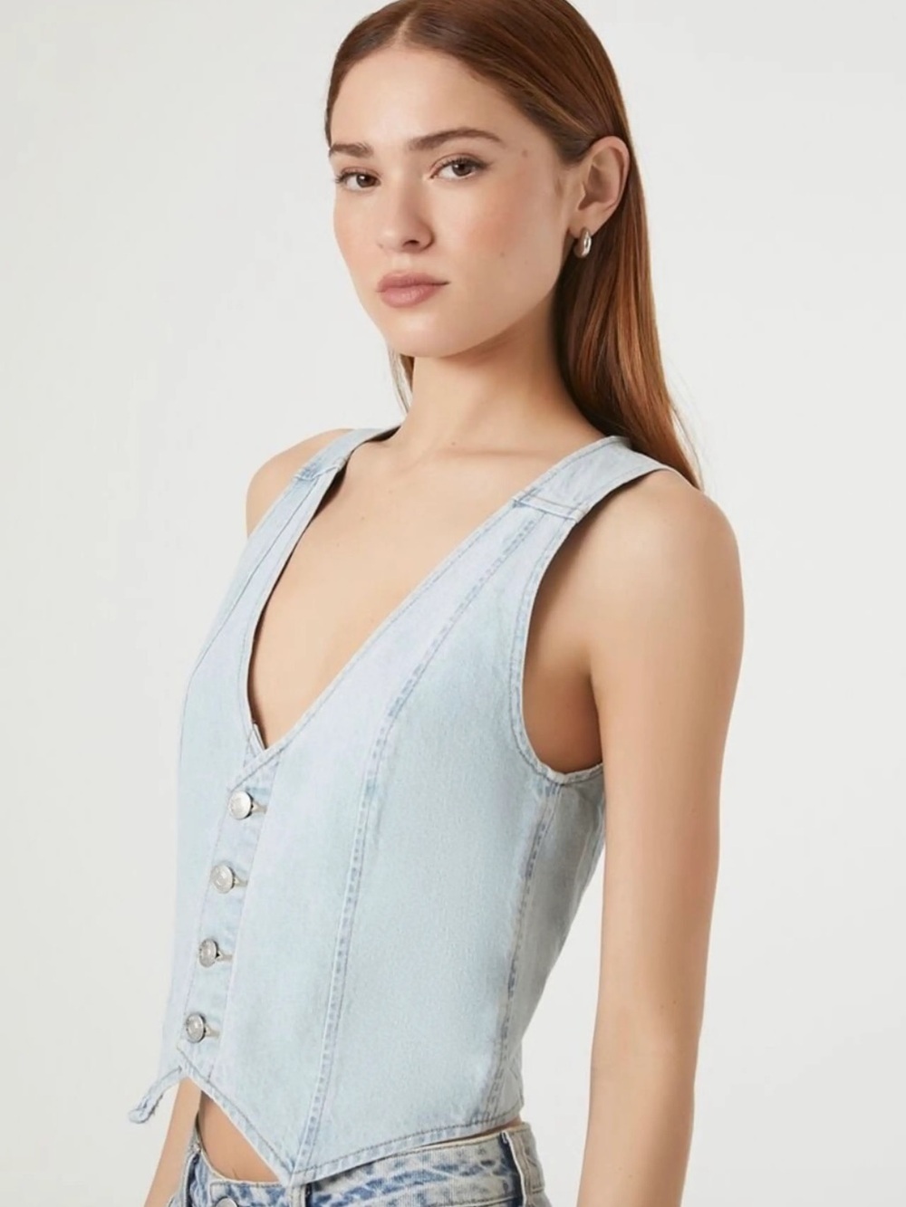 Forever 21 Light Wash Denim Vest Top - Pale Blue